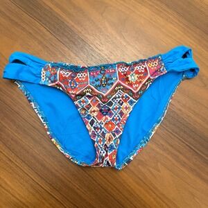 Lucky Brand Swimwear Blue Geometric Diamond Print Ruched Bikini Bottom Large
